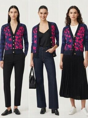 Women's Floral Print Cardigan Sweater size M